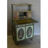A Painted Writing Desk Side Cabinet, the top with two cupboards as simulated books above a