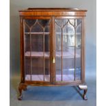 An Early 20th Century Mahogany Bow-Fronted Display Cabinet with a low galleried back above two