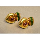 A Pair of Heavy 18 Carat Gold Ear Clips, each of heart drop form set with a band of baguette