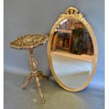 A Mother of Pearl Inlaid Small Occasional Table, together with a gilt framed oval wall mirror