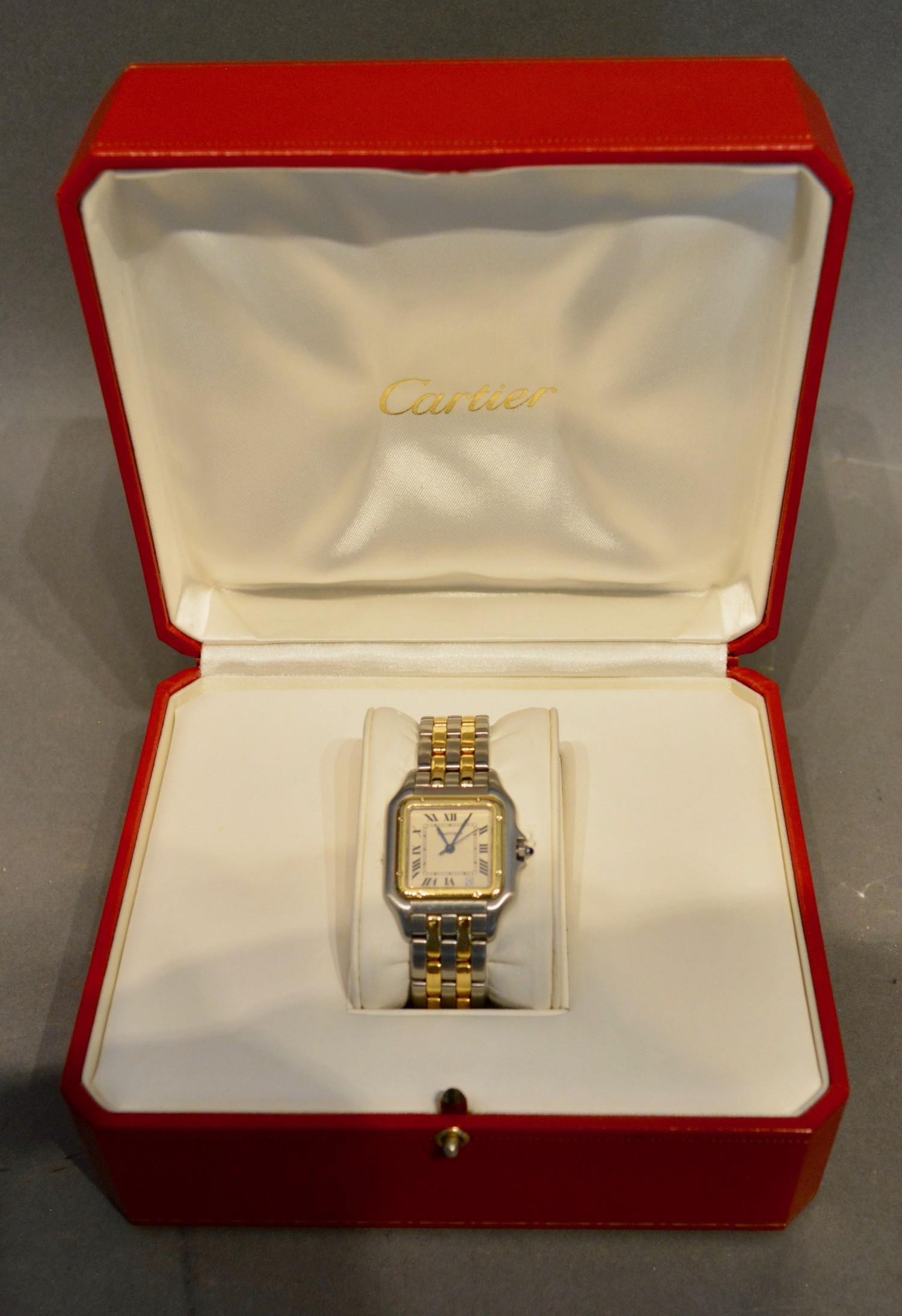 A Cartier Panthere 18 Carat Gold and Stainless Steel Ladies Wristwatch with original box