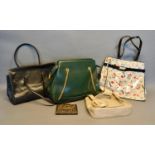 A Green Leather Handbag by Asprey, together with three other handbags, a purse and a collection of