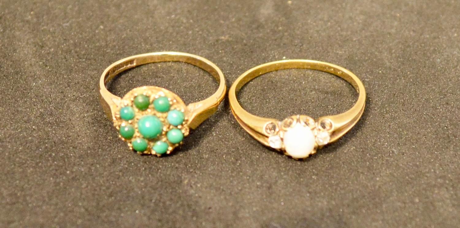 A 9 Carat Gold Dress Ring, turquoise cluster within a pierced setting, together with a gold dress - Image 2 of 2