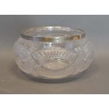 A Cut Glass Bowl with Birmingham Silver Rim, 21cm diameter