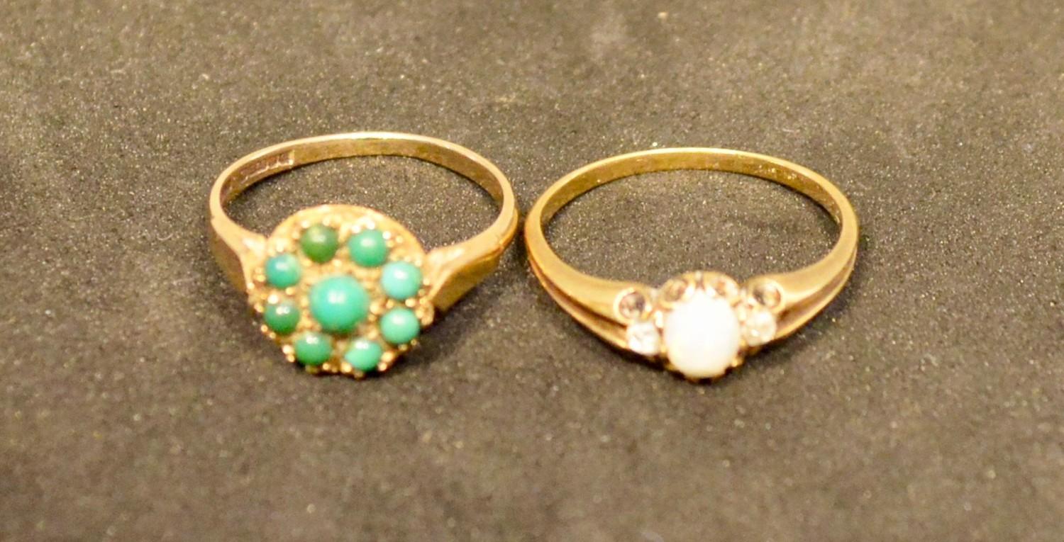 A 9 Carat Gold Dress Ring, turquoise cluster within a pierced setting, together with a gold dress