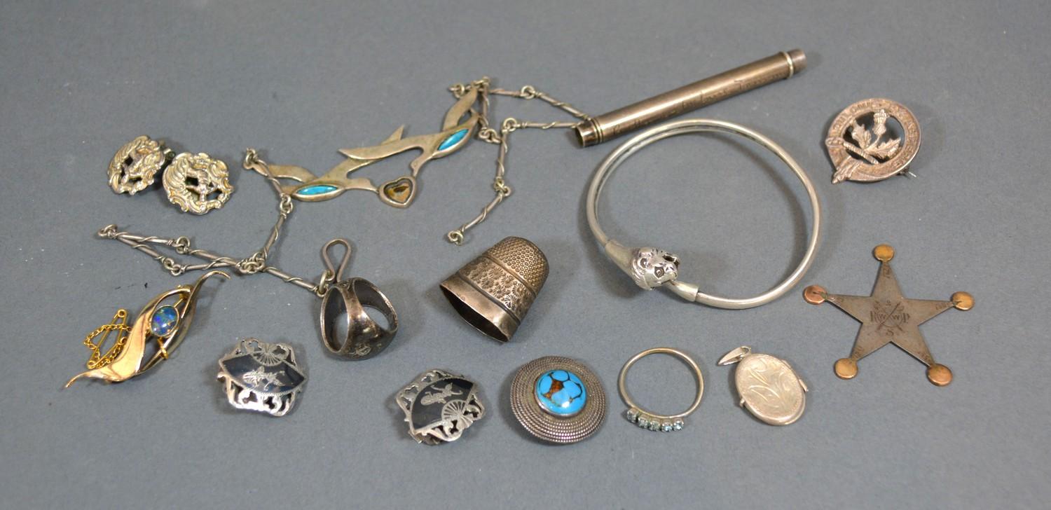 A London Silver Pencil by S Morden & Co, and a small collection of silver jewellery