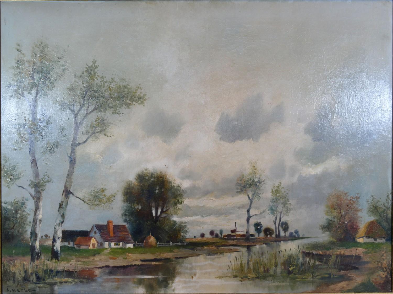 A Herbe, a Dutch River Scene, oil on canvas, 59 x 80cm