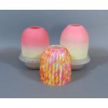 A Pair of Opaque Glass Fairy Lamps by S Clarkes together with a similar mottled glass shade