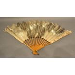 A 19th Century Japanese Hand Painted Fan with mulberry paper with bamboo sticks and divided