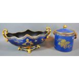 A Carlton Ware Two Handled Jardiniere of shaped form with Chinoiserie decoration upon a blue mottled