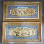 A Pair of Mogul Pictures depicting Figures within Landscapes with inlaid frames, 20cm x 45cm