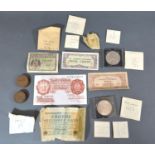 A Ten Shilling Banknote together with four other banknotes and various British coinage