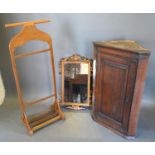 A 19th Century Oak Hanging Corner Cabinet together with an oak vanity stand with a gilt framed