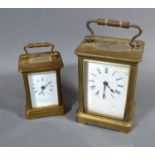 A Miniature Brass Carriage Clock retailed by Matthew Norman London, with lever escapement and