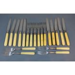 A Set of Six London Silver Bone Handled Forks, together with a matching set of five knives, a set of