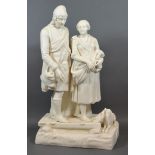 A Parian Ware Highland Group in the form of a lady and gentleman with dog at feet, late 19th