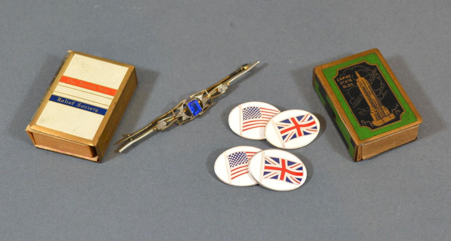 A Pair of 925 Silver and Enamel Cufflinks decorated with the Union Jack and the United States