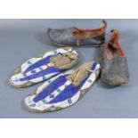 A pair of 19th Century North American Beadwork Shoes together with another pair of leather shoes