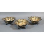 A Set of Three Victorian Birmingham Silver Bonbon Dishes of octagonal shape with embossed and