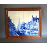 After Cornelis Springer, a Set of Thirty Delft Underglaze Blue Decorated Tiles, all within an oak