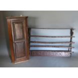 A 19th Century Oak Hanging Corner Cabinet, together with an oak plate rack