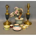 A Pair of French Style Table Lamps, together with various Halcyon Days Patch Boxes, an enamel dish