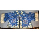 A 19th Century Chinese Silk-work Jacket with foliate Embroidery upon a blue and cream ground