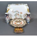 A Royal Crown Derby Dish decorated in the Imari Palette together with a similar small dish, a pair