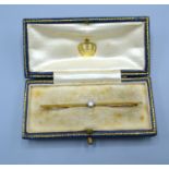 A 15ct Gold Bar Brooch set with a Solitaire Diamond 2.7 grams
