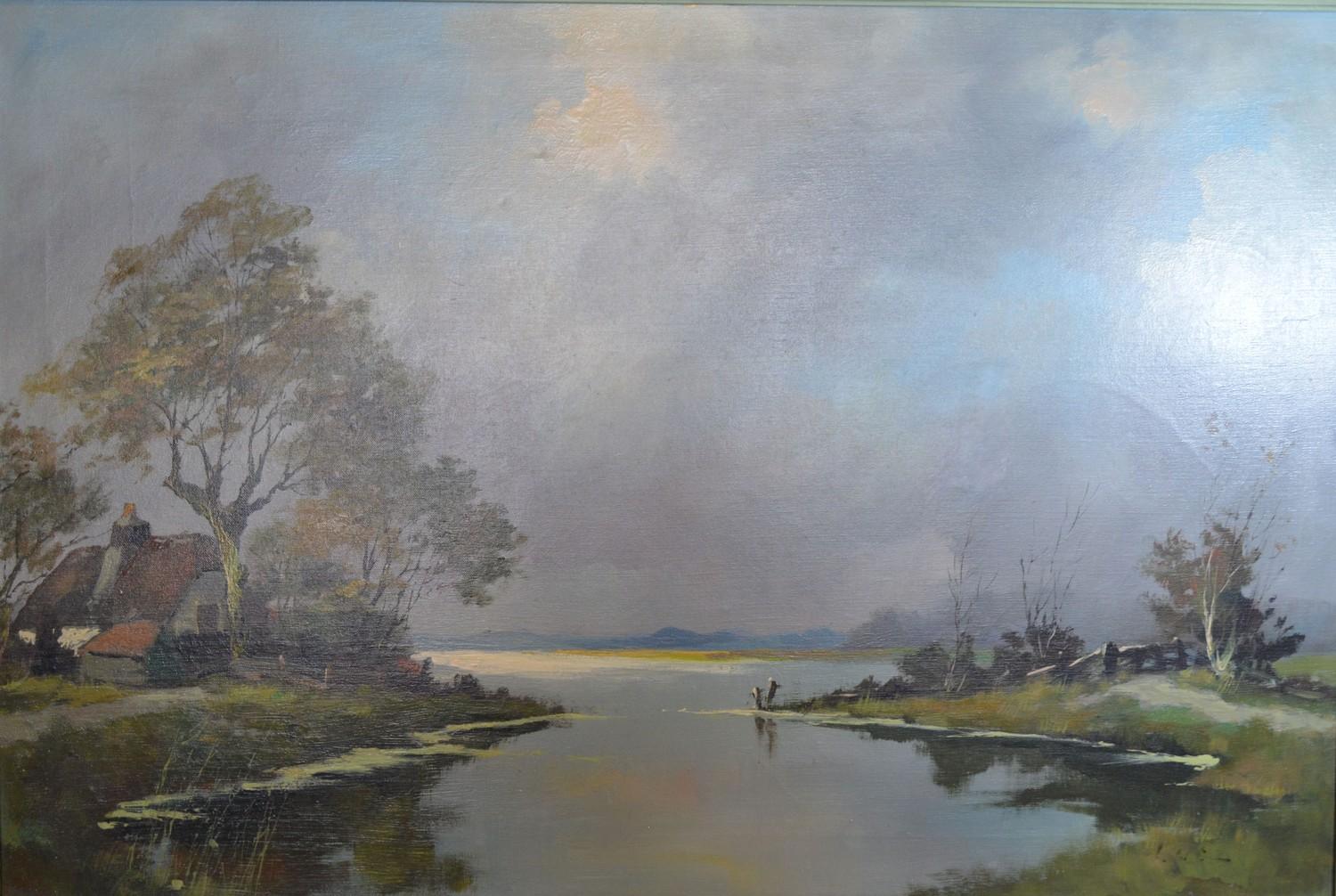 Lutz, Lake Scene with House in the Foreground, oil on canvas, 60 x 90cm - Image 2 of 3