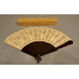 A 19th Century Fine Gauze Fan with tortoiseshell sticks and guards, 25cm long