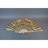 A Mid 19th Century Austrian Fan with pierced and gilded bone guards and sticks with coloured