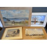 Alexander Y Whishaw, watercolour, Fishing Boat at a Jetty with landscape beyond, signed and dated