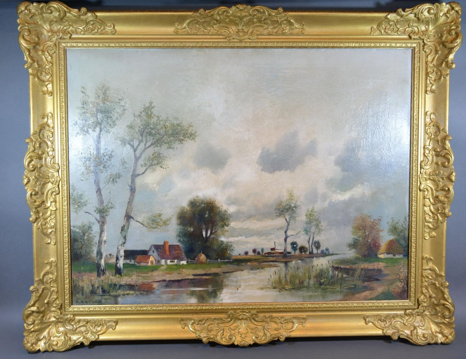 A Herbe, a Dutch River Scene, oil on canvas, 59 x 80cm - Image 2 of 3