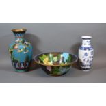 A Cloisonne Bowl, together with a similar vase and a Chinese porcelain oviform vase