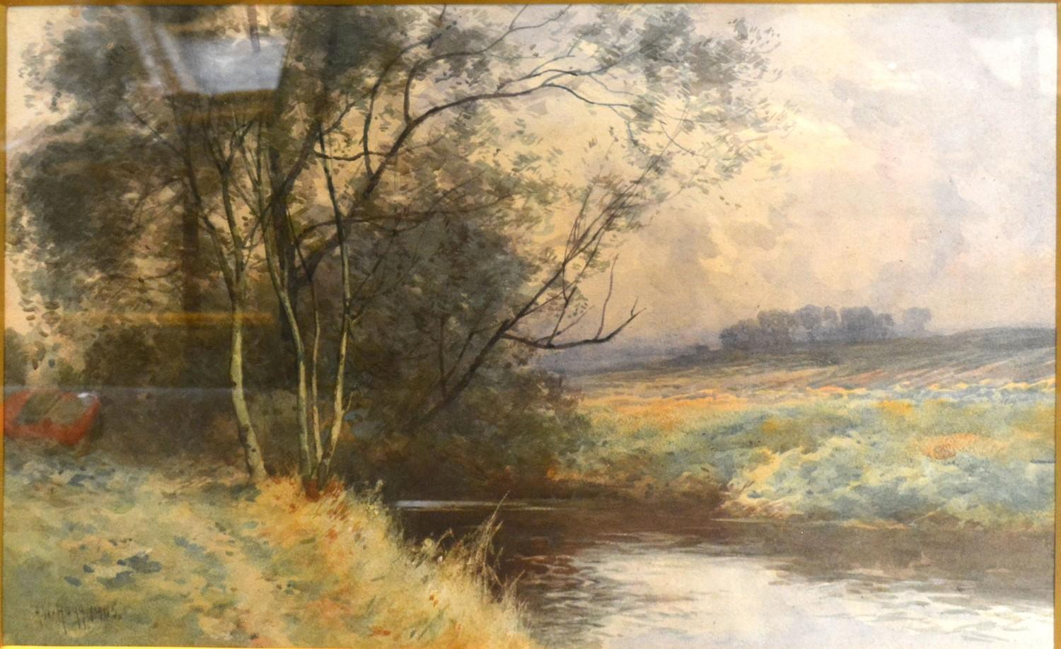 Archibald W Hogg, A Tranquil River Landscape watercolour, signed and dated 1905, 30cm x 44cm