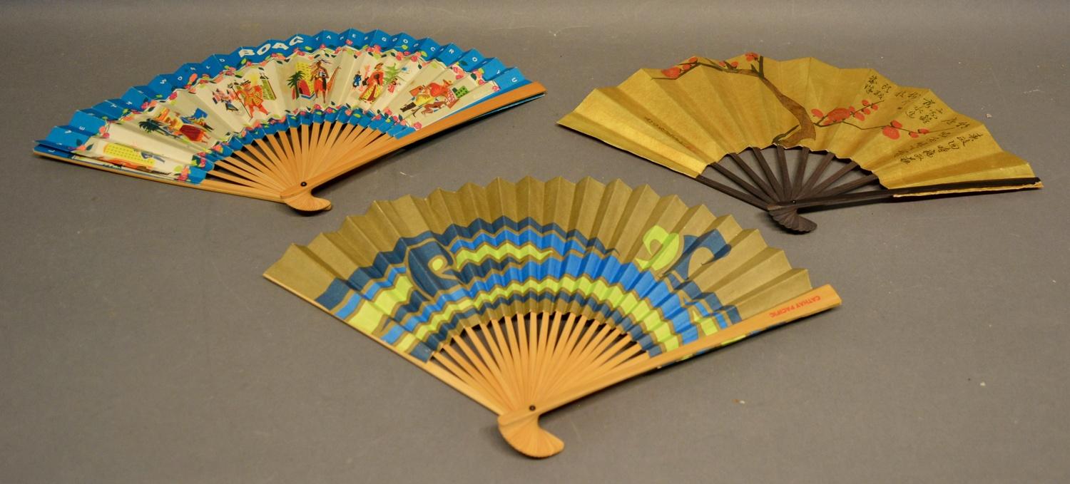 An Airline Advertising Fan for Cathay Pacific, together with another similar for BOAC Airline and