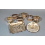 A Victorian Silver Pin Tray Birmingham 1899 together with a small circular dish and six various