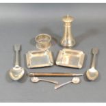 A Chester Silver Pepper together with other items of silver to include a pair of Ashtrays, four