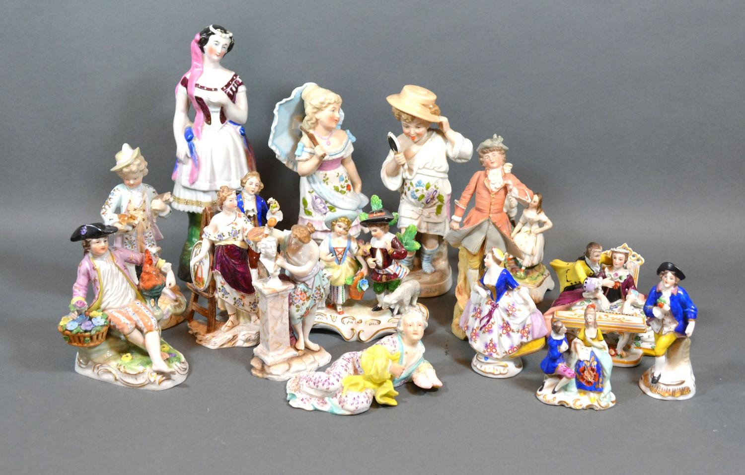 A Collection of Various Dresden Porcelain Figures and other figures