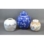 A Large Chinese Under-glazed Blue Prunus Blossom Ginger Jar and Cover together with a Canton