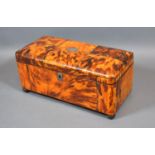 A 19th Century Blonde Tortoiseshell Tea Caddy converted to a jewellery box the hinged cover