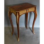 A French Style Marquetry Inlaid and Gilt Metal Mounted Side Table, the inlaid top above a relief