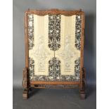 A Chinese Hardwood Screen with Silkwork Embroidered Panel depicting butterflies amongst foliage