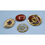 A Later 19th Early 20th Century Stone Set Oval Brooch together with three other similar brooches