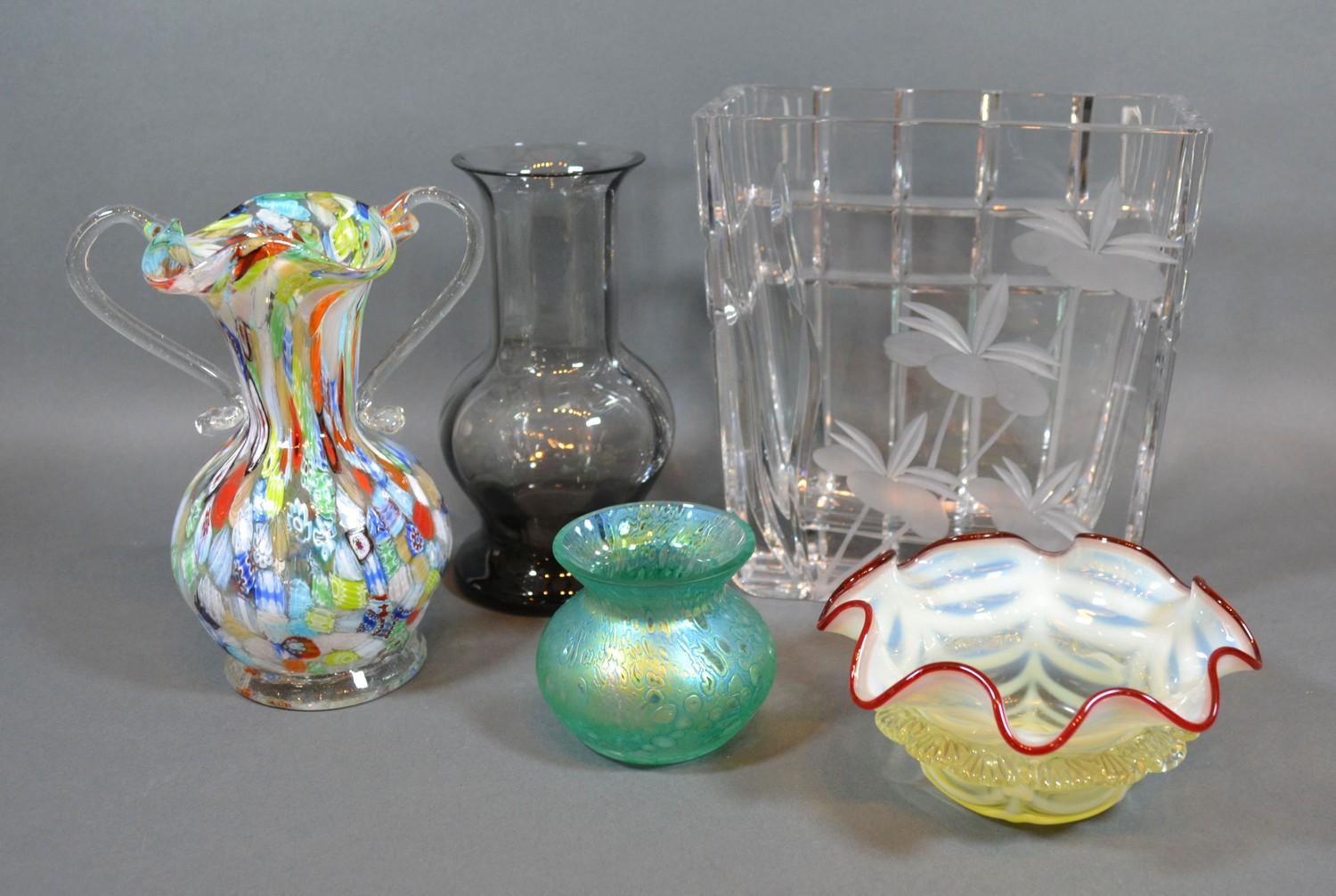 A Wedgwood Glass Vase by Frank Thrower together with a small collection of other glassware to