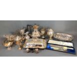 A Collection of Silver Plate to include an Entree Dish Cover and Handle, various teapots, a pair