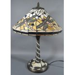 A Tiffany Style Table Lamp decorated with dragonfly 58cm tall