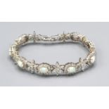 A 925 Silver Bracelet set Opal and White Stone Clusters