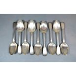 A Set of Nine William IV Scottish Silver Dessert Spoons with Fiddle Pattern Handles Edinburgh 1835